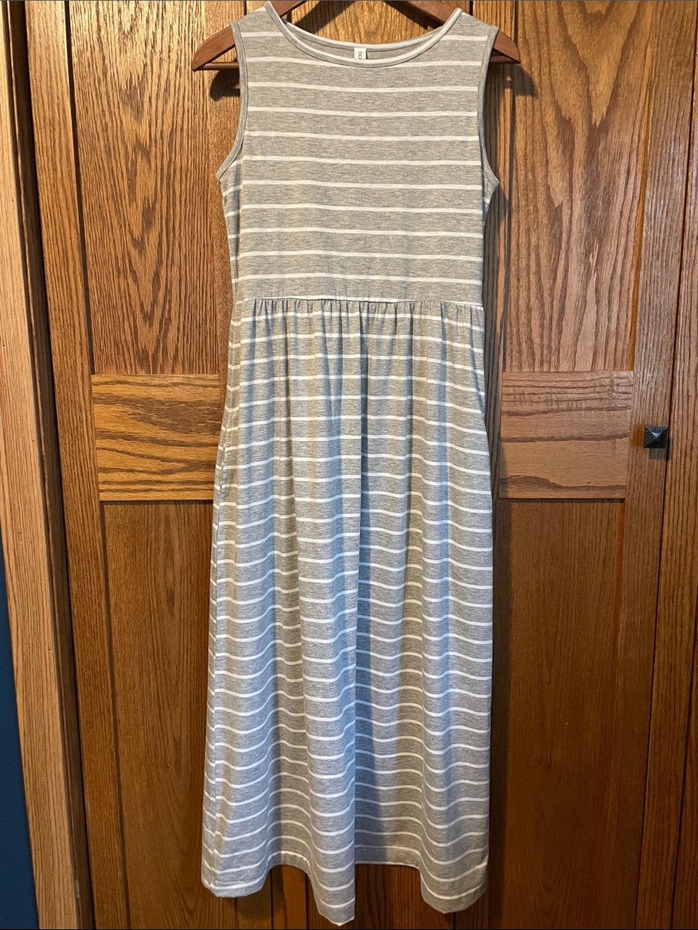 Tickled Teal Gray & White Striped Knit Dress